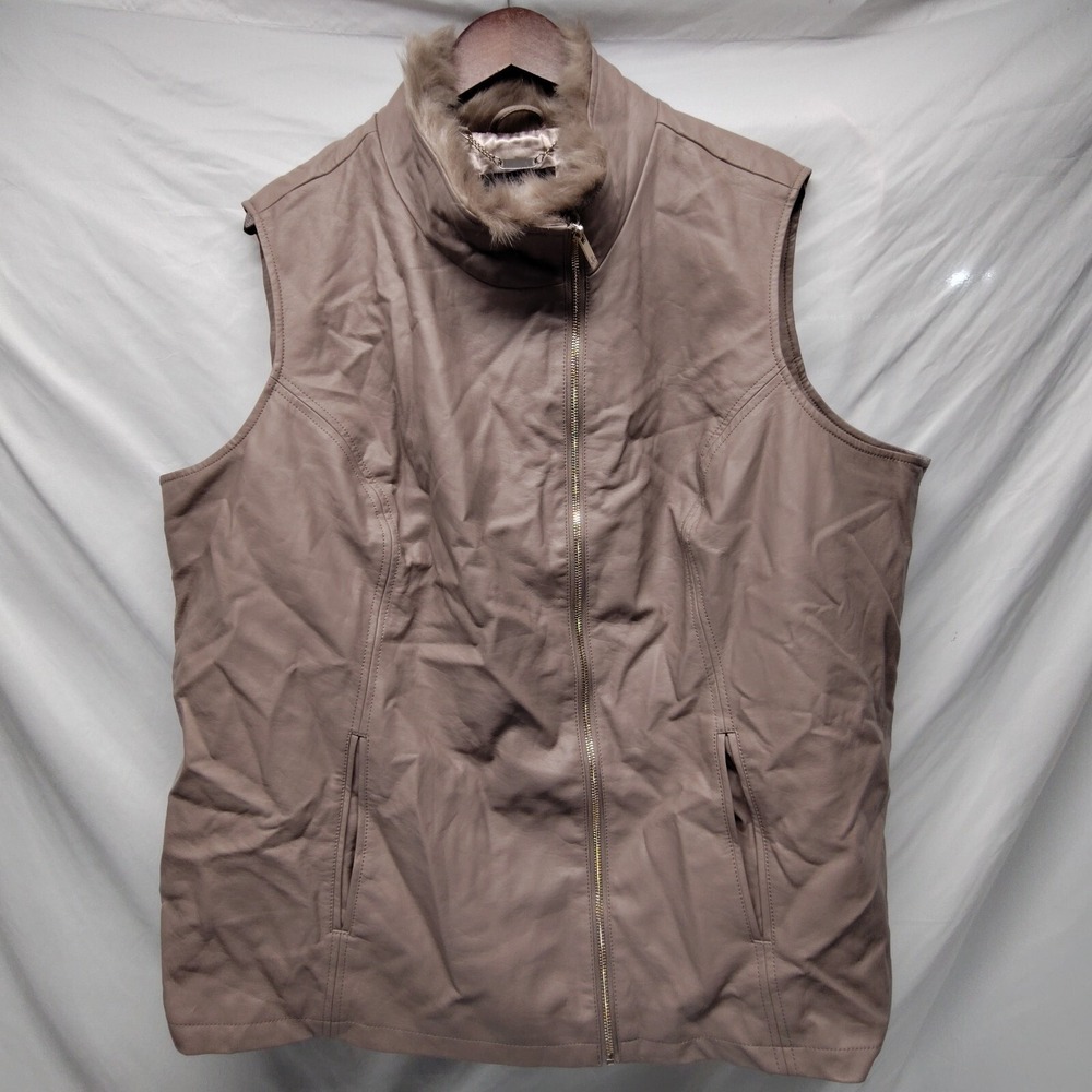 dennis basso 3X vest faux fur trim full zip pockets layer preppy rose
